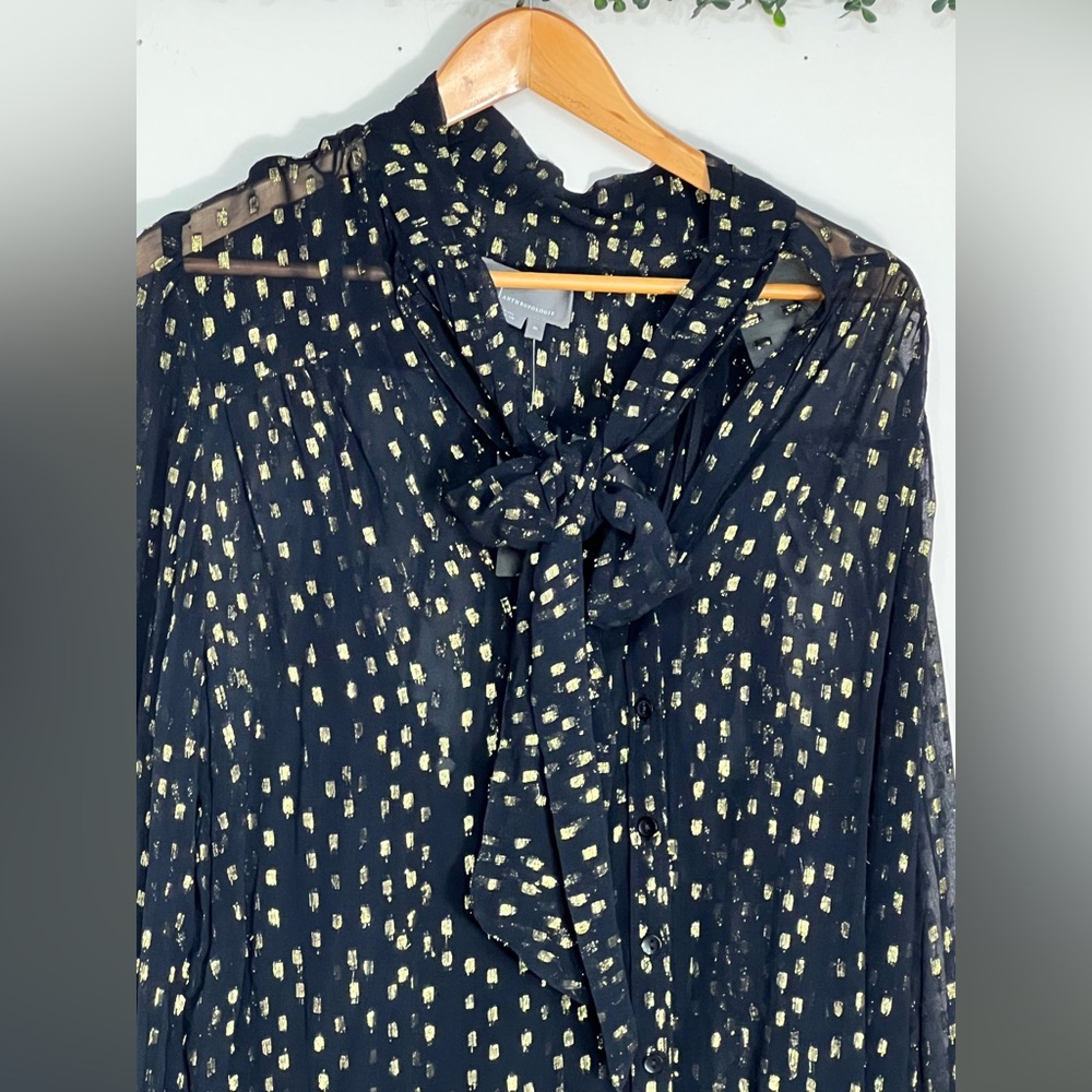 Anthropologie NWT Sheer Metallic Neck Tie Blouse XL - Picture 2 of 12